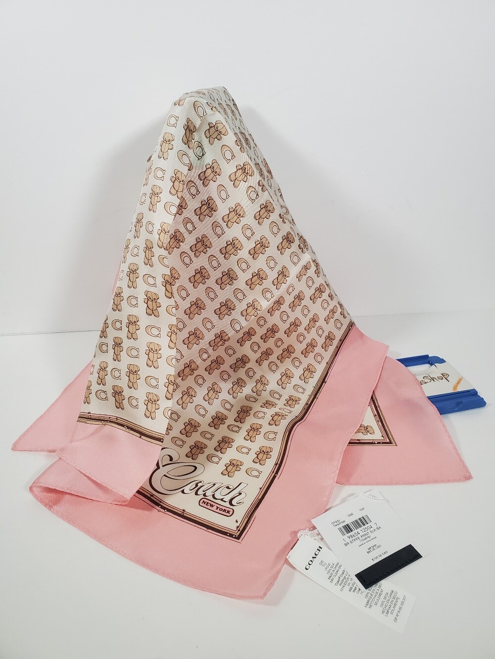 Coach Bear Stuffie Print Silk Bandana NWT